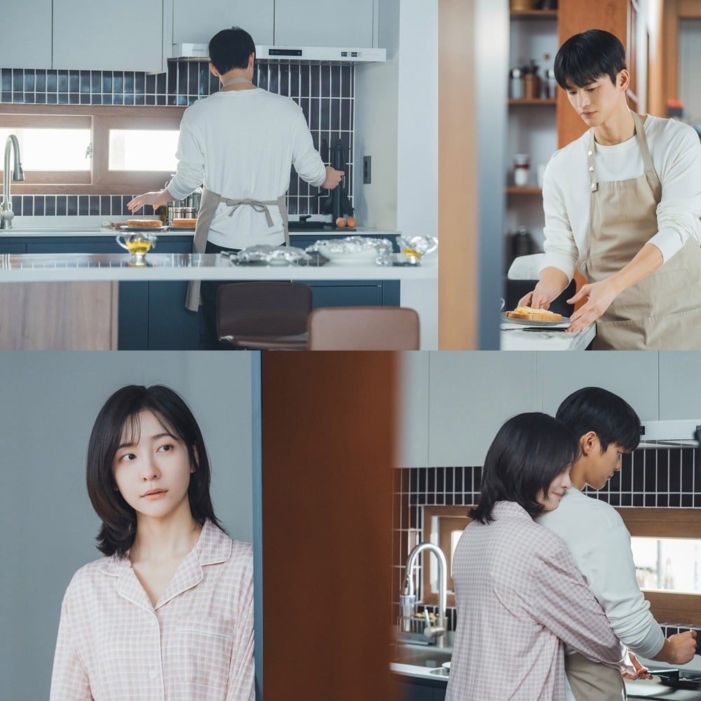 1987년생 서인국이 탄탄한 피지컬과 함께 박지현과의 달콤한 백허그 장면을 선보인다./사진제공=tvN