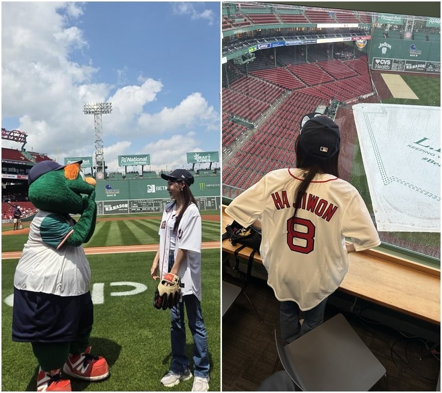배우 하지원은 시구를 마친 뒤 생생한 후기를 전했다. / 사진 제공=메이저리그(MLB) 공식 유튜브, 해와달엔터테인먼트