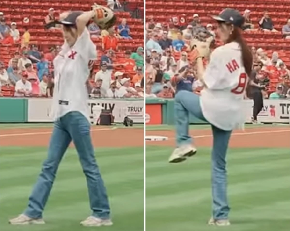 배우 하지원이 완벽한 시구를 보여줬다. / 사진 제공=메이저리그(MLB) 공식 유튜브, 해와달엔터테인먼트