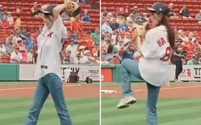 하지원, '韓 배우 최초' MLB 펜웨이 파크서 시구…감탄 자아내는 투구폼
