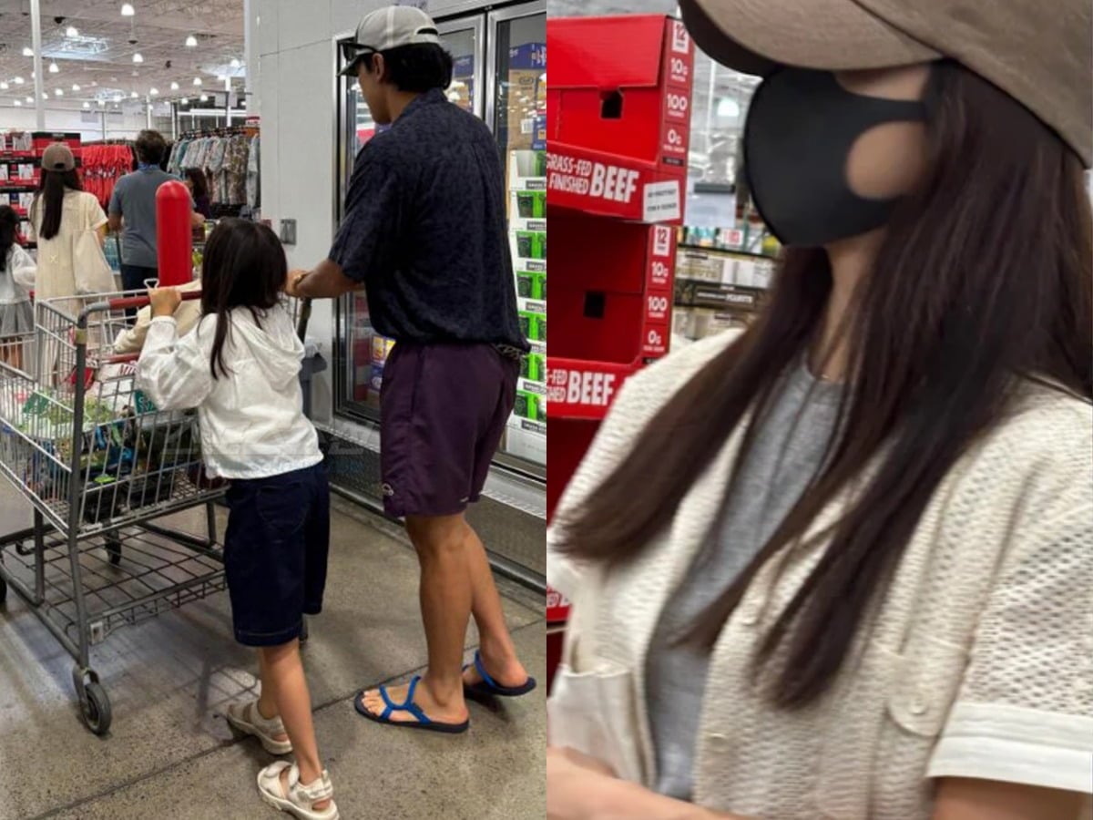 김태희, 비가 두 딸과 함께 하와이 여행 중 마트 쇼핑 중인 모습이 포착됐다. / 사진=SNS