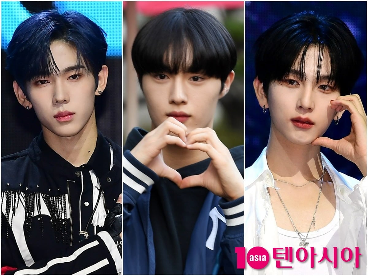 루네이트 카엘, CIX 현석, 이펙스 백승이 각 공식 행사에 참석해 포즈를 취하고 있다./사진=텐아시아DB