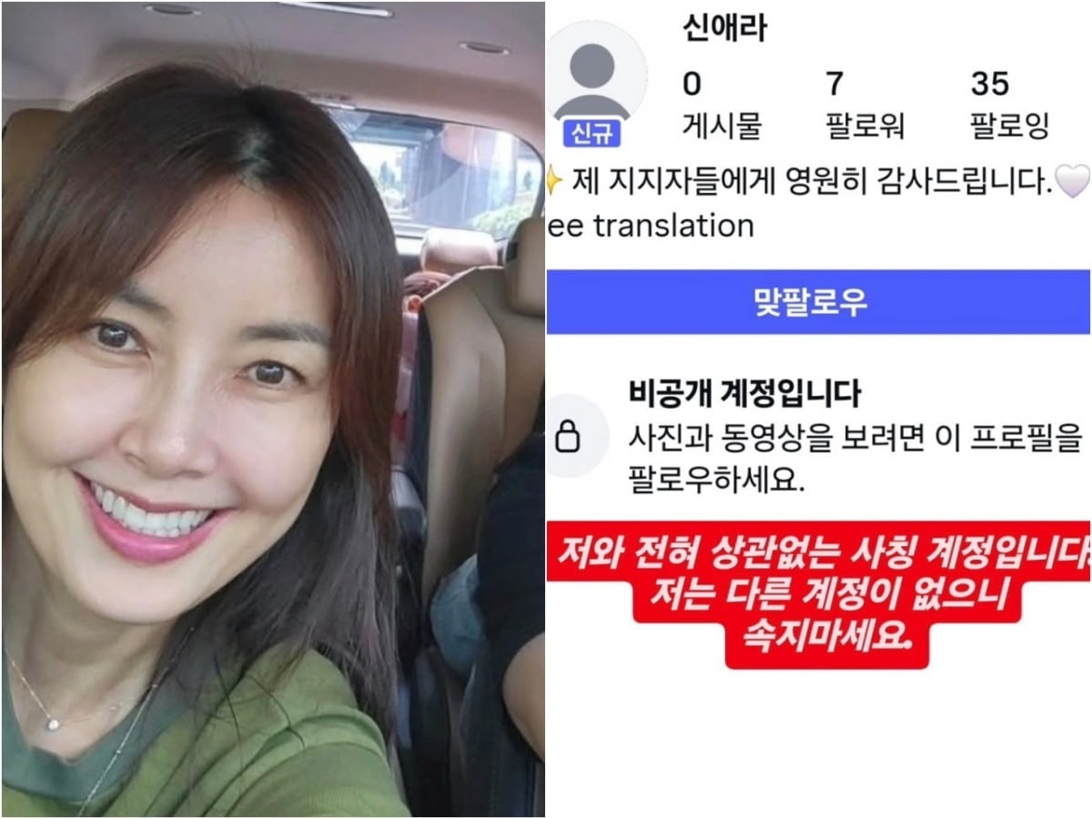 배우 신애라가 사칭 계정을 공개하며 주의를 당부했다. / 사진=신애라 SNS