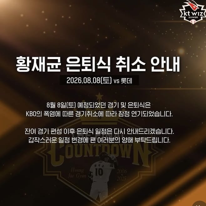 ‘지연과 이혼’ 황재균, 8일 은퇴식 취소…“마지막 인사 제대로 할 것”