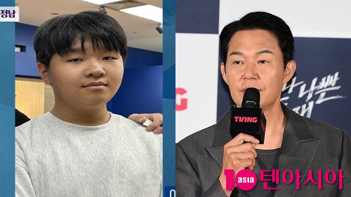 (왼쪽) 배우 박성웅의 아들, (오른쪽) 박성웅이 공식석상에서 발언하고 있다. / 사진=KBS1 '아침마당', 텐아시아 DB