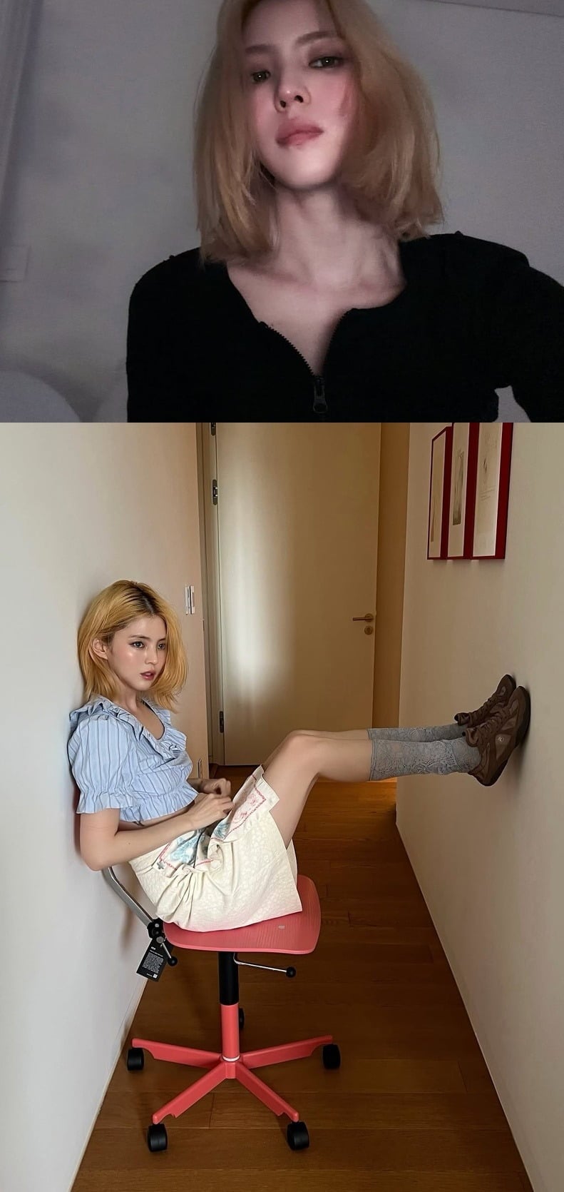 배우 한소희가 금발 단발로 파격 변신했다./사진=한소희 SNS