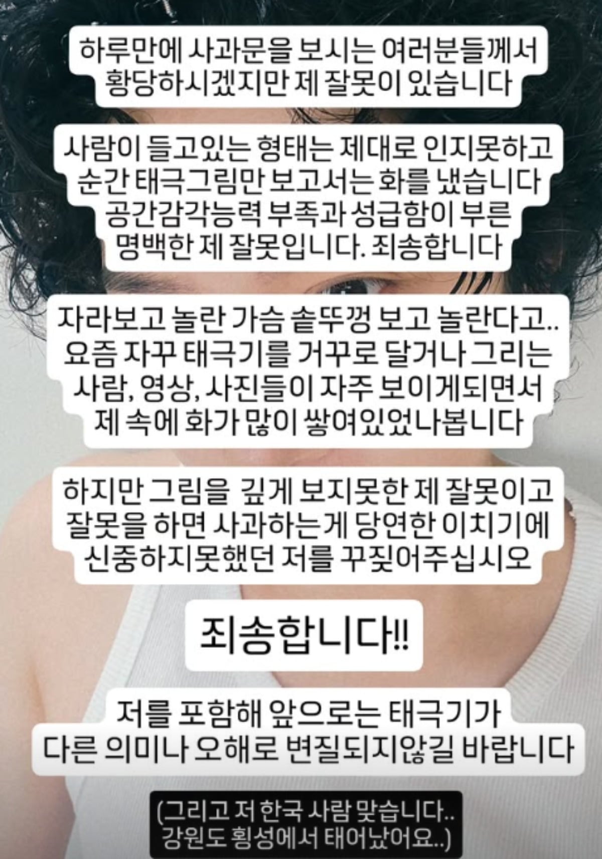 김희철이 인천시의 광복절 기념 현수막에 그려진 태극기를 두고 거친 표현으로 비판한 데 대해 사과했다./사진=김희철 SNS 캡처