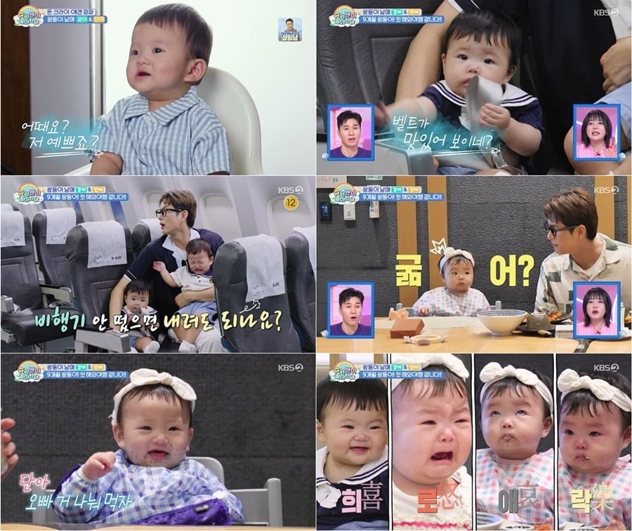 생후 9개월 된 강단둥이 남매가 첫 해외여행을 앞두고 예행연습에 나섰다./사진=KBS2 방송 화면 캡처