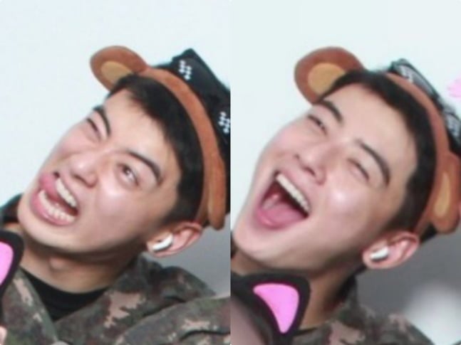 그룹 아스트로 멤버 겸 배우 차은우가 군 복무 중 동기들과 유쾌한 시간을 보내는 근황이 공개됐다. / 사진=SNS