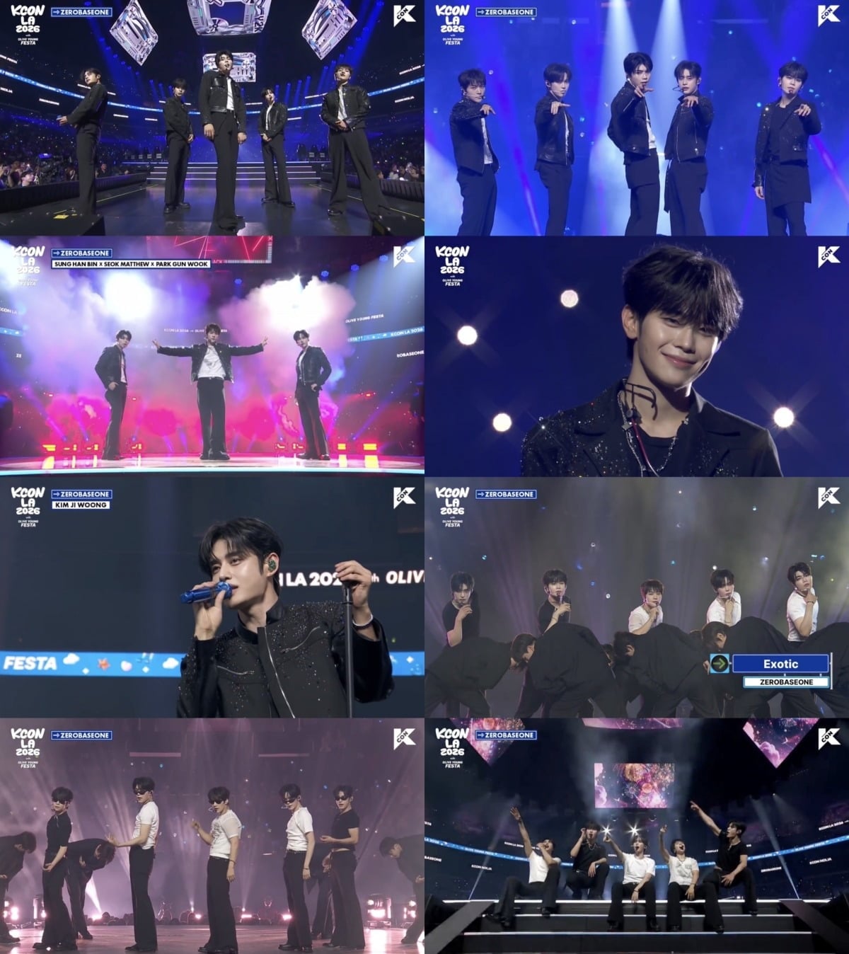 그룹 제로베이스원(ZEROBASEONE)이 5인조 재편 후 처음으로 'KCON' 무대에 올랐다./사진제공='KCON LA 2026' 캡처, 웨이크원