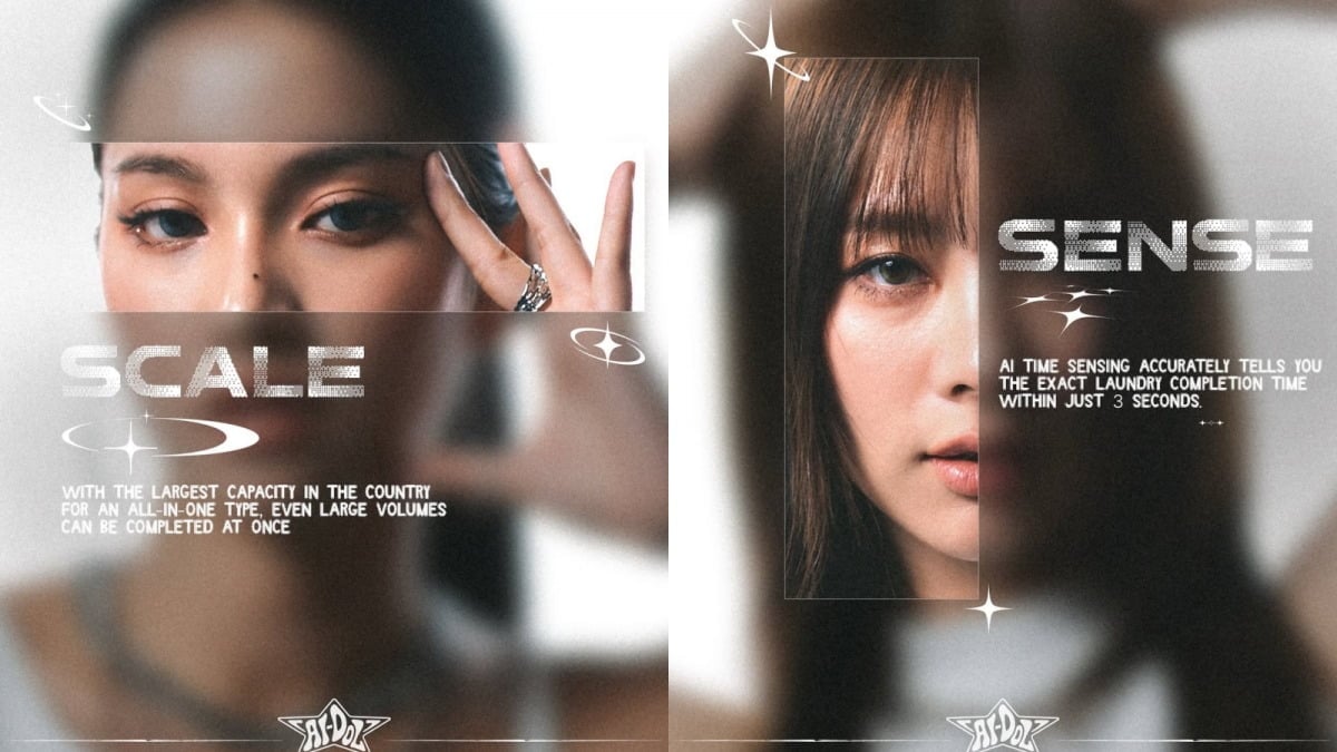 LG전자가 기획한 5인조 걸그룹 AI-DOL의 멤버 개인 사진에 이름 대신 세탁기 기능이 소개돼 있다. / 사진=@awc.ent 인스타그램 캡처