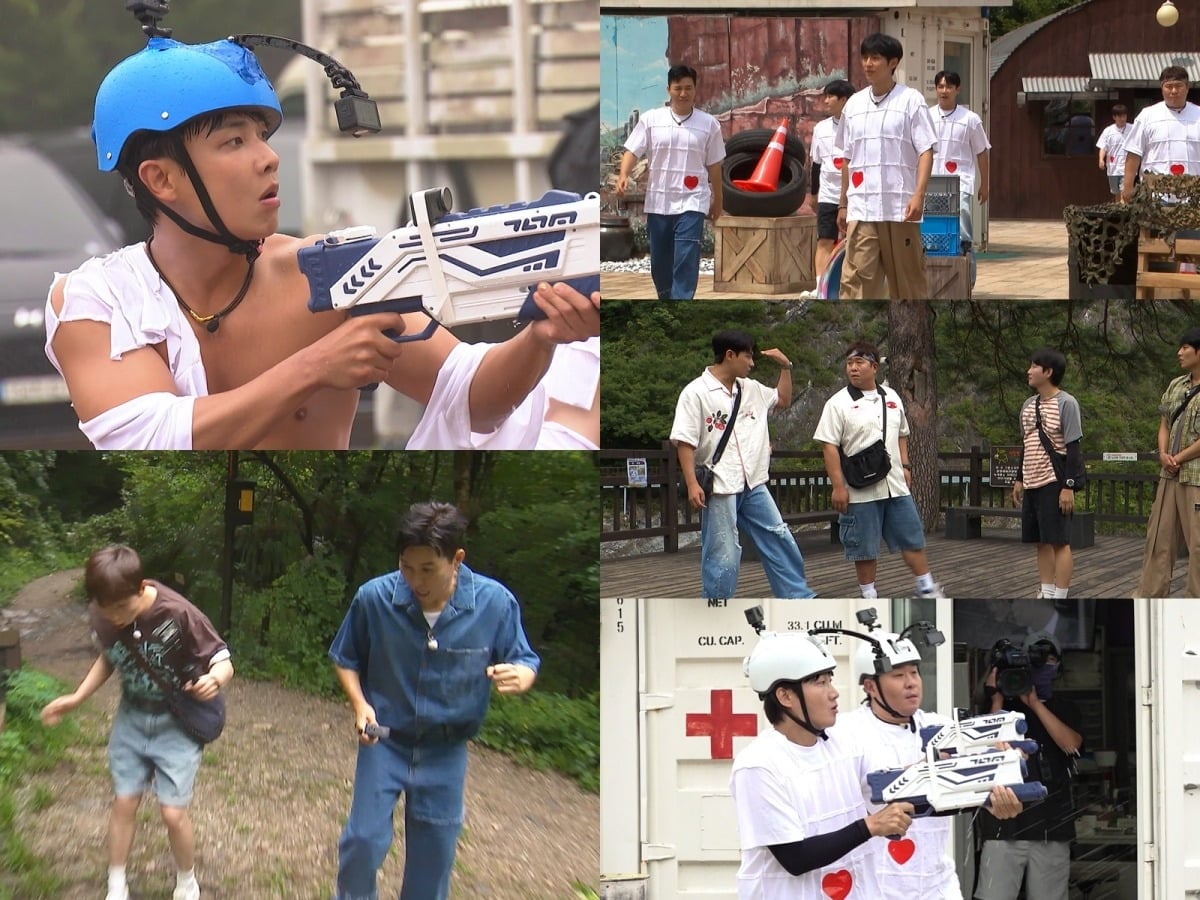 김종민과 딘딘이 '1박 2일' 녹화 도중 실제 뱀과 맞닥뜨려 혼비백산한다./사진제공=KBS2