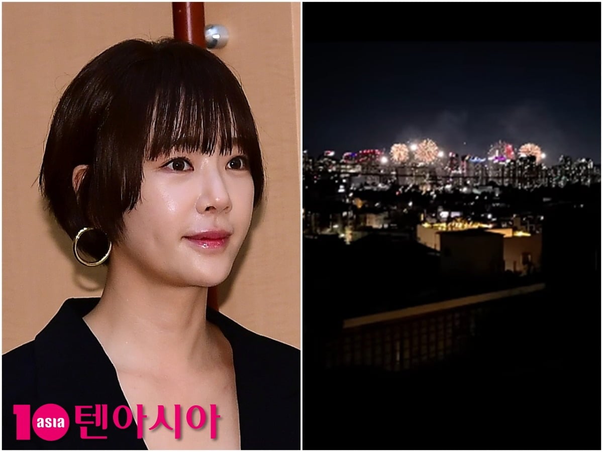 배우 황정음이 두 아들과 한강뷰 자택 옥상에서 불꽃축제를 즐긴 일상을 공개했다./사진=텐아시아DB, 황정음 SNS