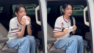 서수민, 데뷔 100일도 안 됐는데 시구…'스트레스볼' 연신 쪼물딱