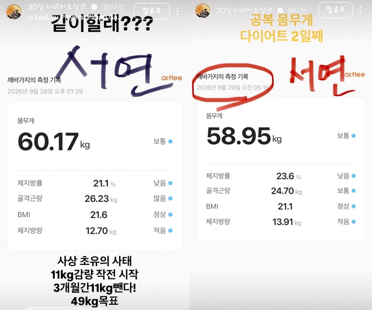 진서연이 11kg 감량을 선언했다./사진=SNS
