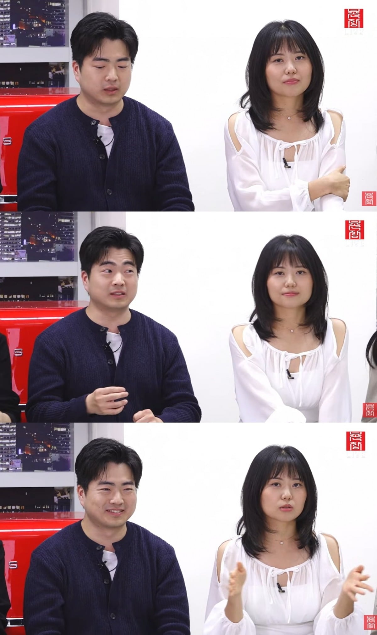 '나는 솔로' 33기 출연진이 방송 때와 확 달라진 모습으로 라이브 방송에 등장했다./사진=유튜브 채널 '촌장' 캡처
