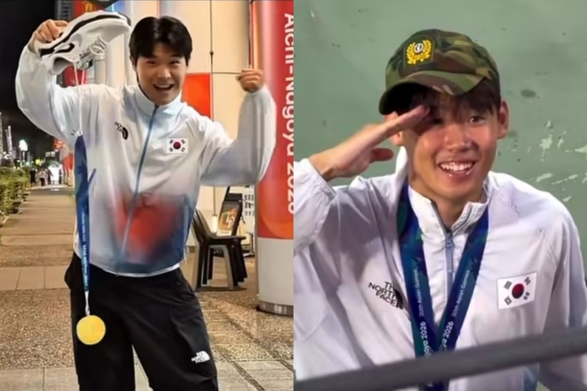 금메달을 딴 아시안게임 축구 대표팀 선수들의 세리머니가 논란이 되고 있다. / 사진=SNS, 커뮤니티 캡처