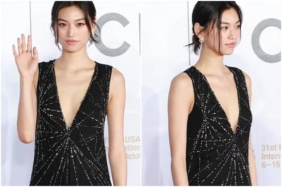 김도연, 드레스가 헐렁헐렁…가슴선 따라 원단이 살짝 들떠('BIFF')