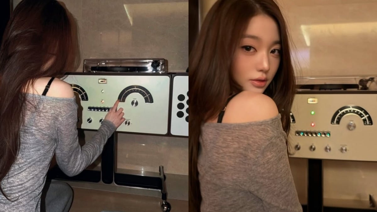 그룹 아이브 멤버 장원영이 고가의 스피커를 만지고 있다. / 사진=장원영 SNS