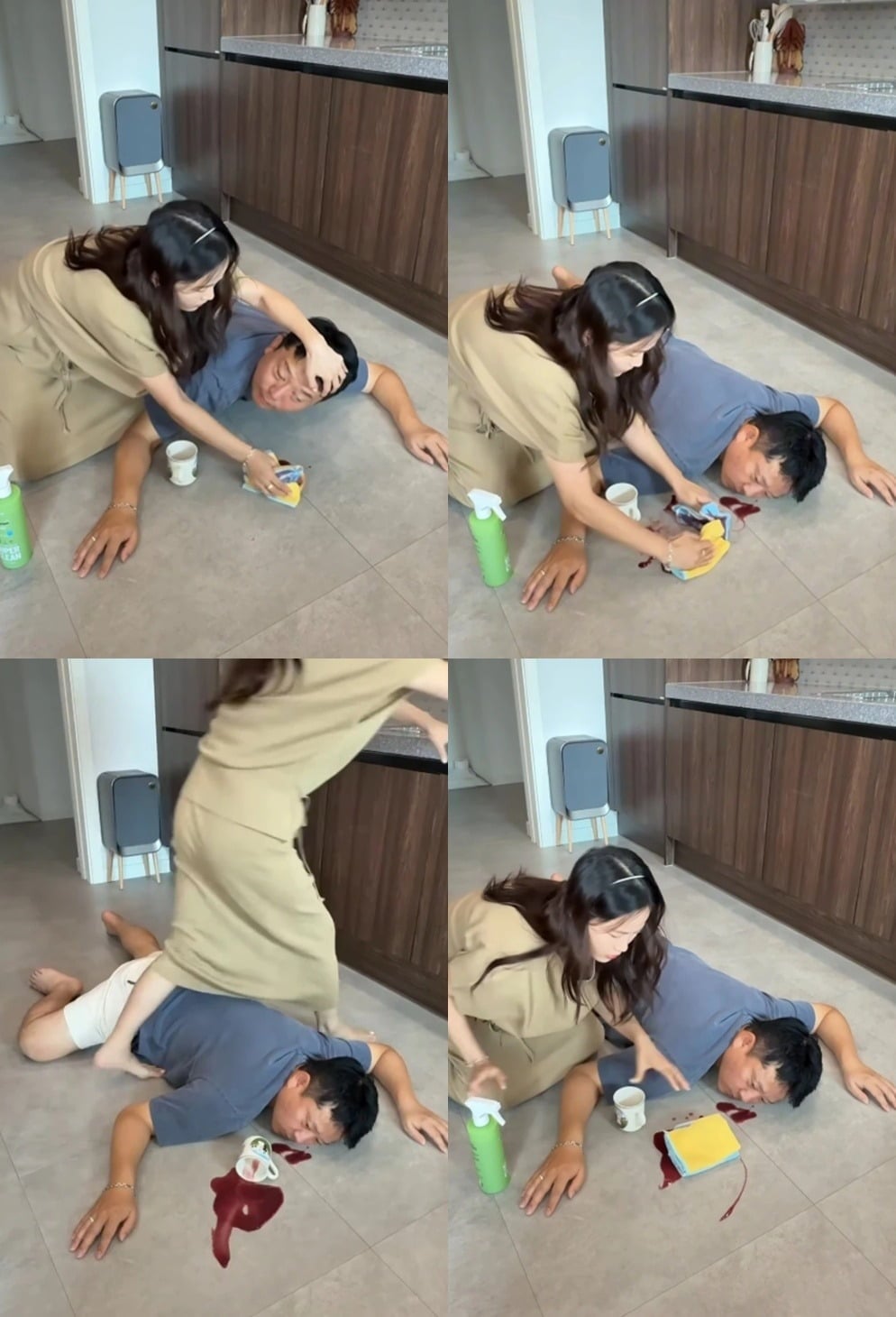 김준호가 임신 중인 아내 김지민 앞에서 피를 토하는 듯한 상황극을 펼친 가운데, 누리꾼 사이에서 갑론을박이 벌어졌다./사진=SNS 갈무리