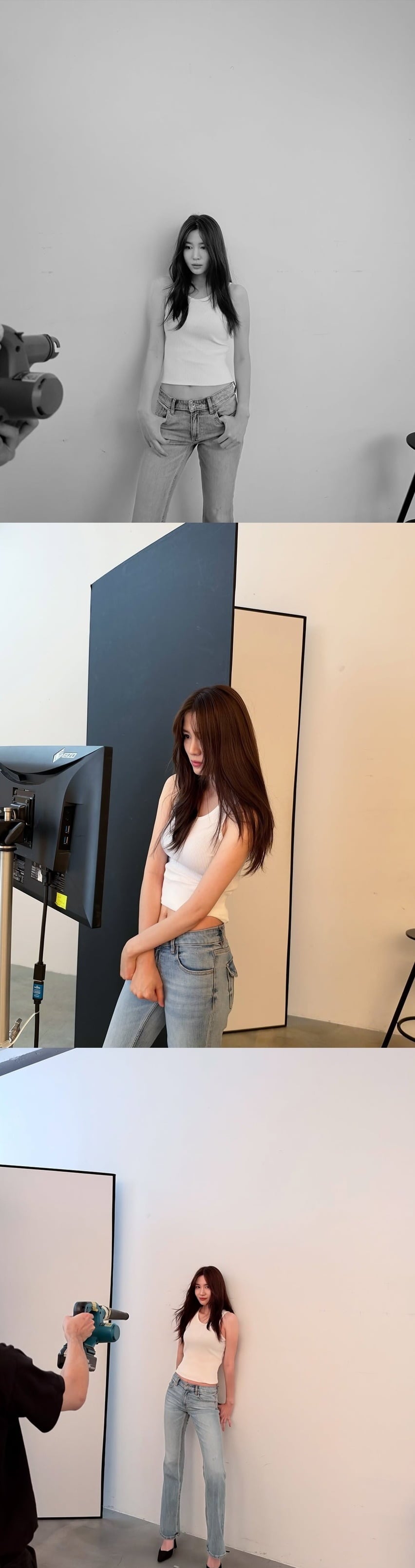 배우 남궁민의 아내이자 모델 진아름이 출산 후 약 3개월 만에 촬영 현장에 모습을 내비쳤다. / 사진=진아름 SNS