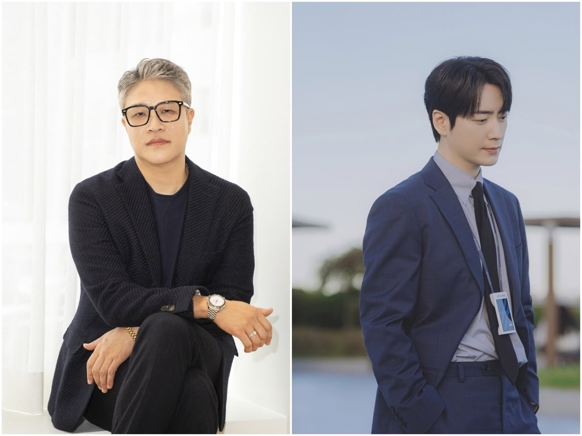 윤영빈 감독(왼쪽)과 티빙 '로또 1등도 출근합니다'에서 공은태 역을 맡은 배우 이준혁. / 사진제공=티빙