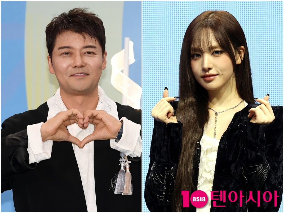 전현무와 아이브가 각 공식 행사에 참석해 하트 포즈를 취하고 있다. / 사진=텐아시아DB