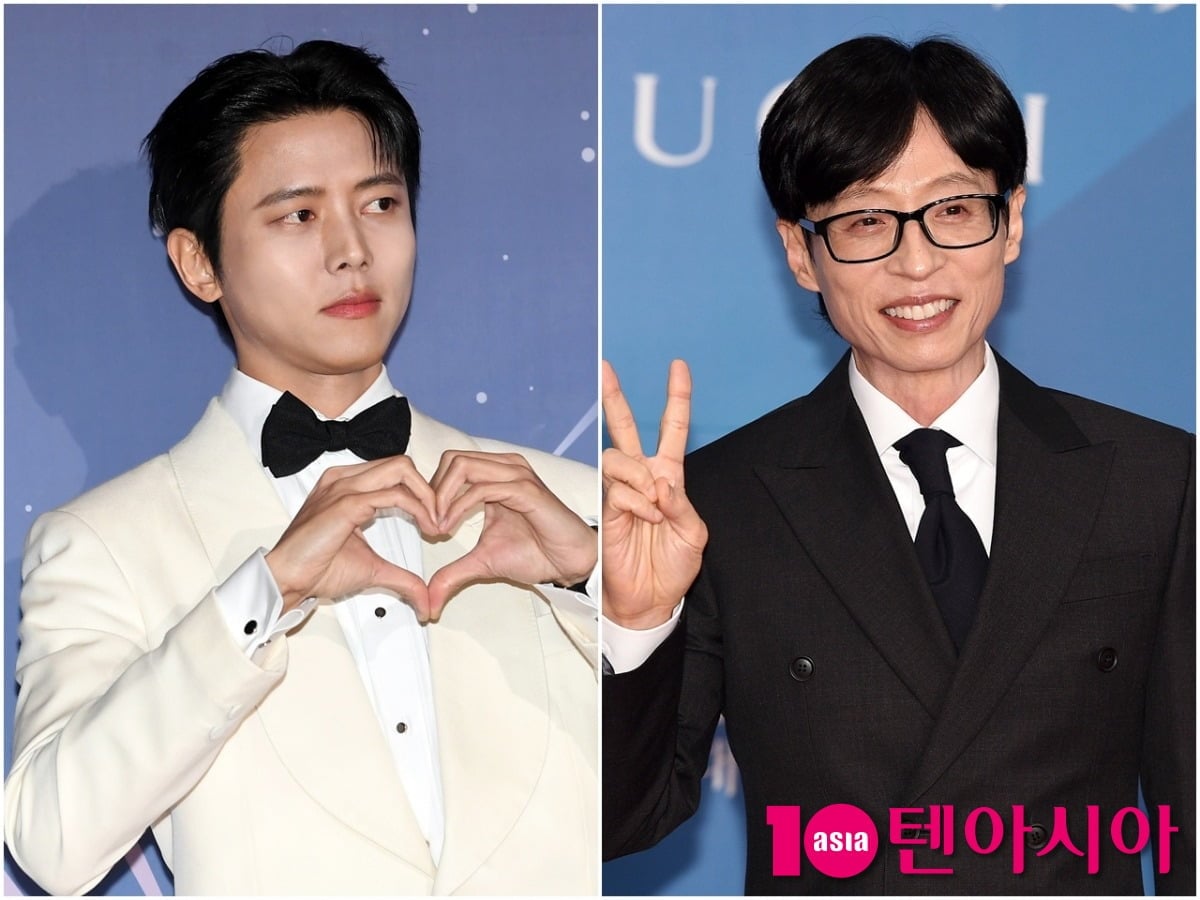 주우재와 유재석이 각 공식 행사에 참석해 포즈를 취하고 있다. / 사진=텐아시아DB